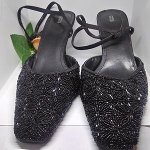 MARKS & SPENCER BLACK VELOUR SEQUINS BEADS HIGH HE